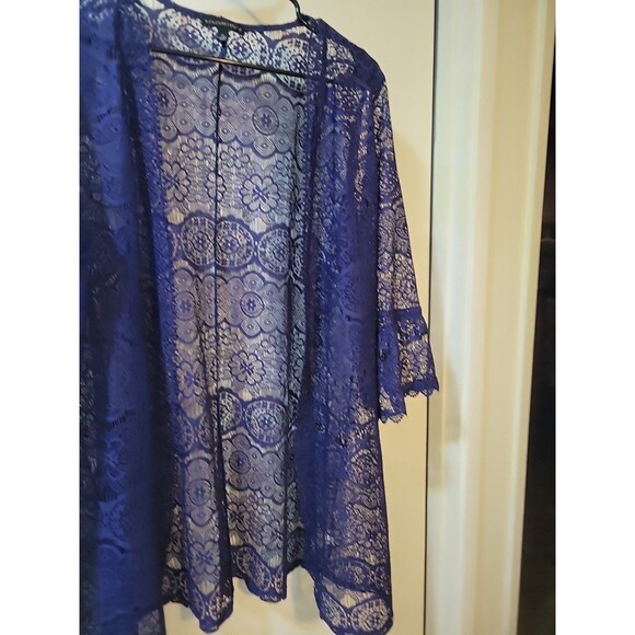 womans Shawl Beautiful Blue Long Length 3 Qtr Sleeves Cover Up - Picture 3 of 4